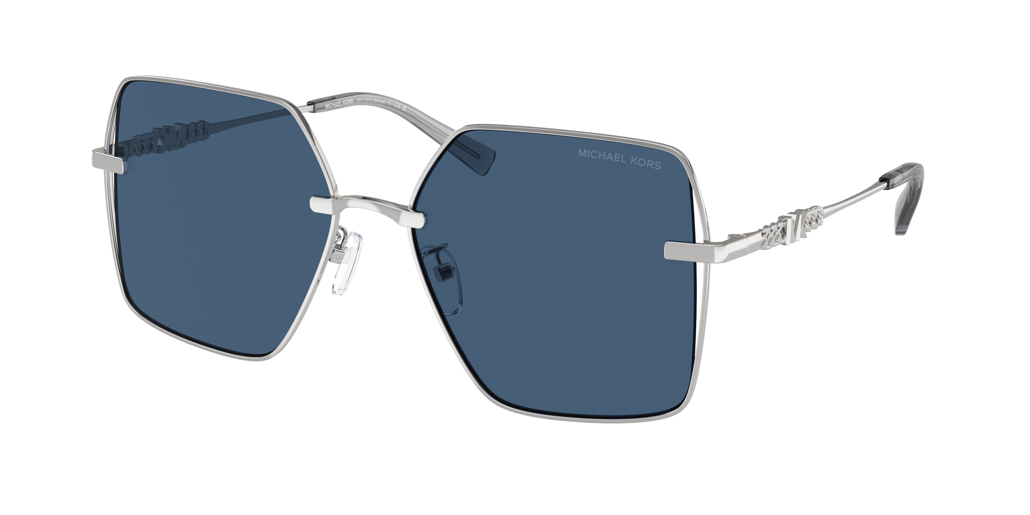 Michael Kors Femme MK1157D Sanya 18938G Lunettes De Soleil MéTal Argent Bleu Carré Normale-image